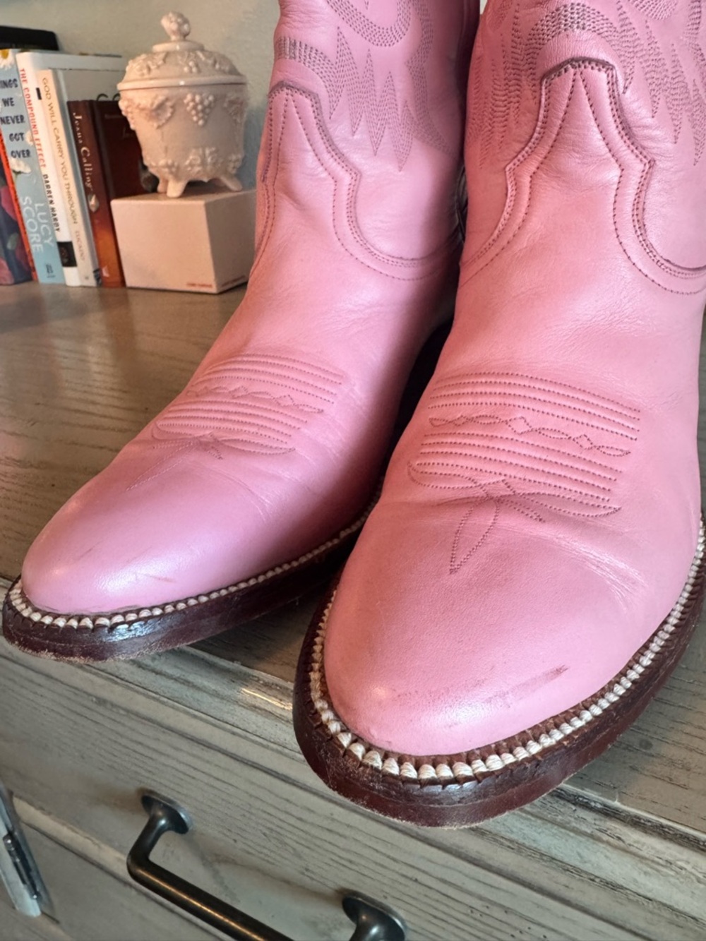 City Boots brand Pink Heart Accent Women's Leather Cowboy Boots - Picture 3 of 7